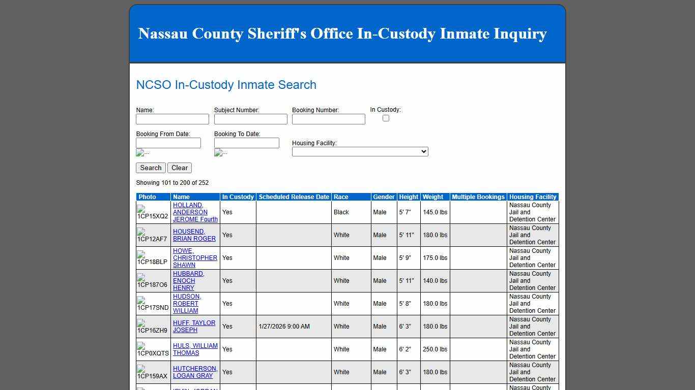 NCSO In-Custody Inmate Search